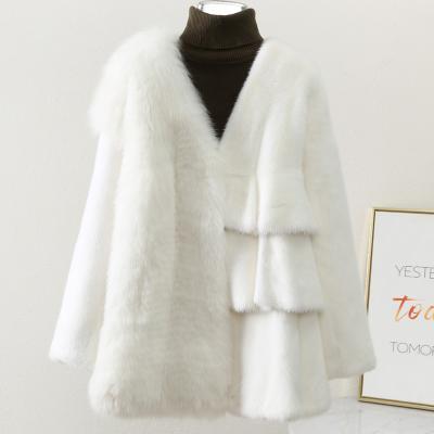 China Royal Luxury Windproof All White 100% Mink Real Fur Coat Women Mink Furry Jackets For Women for sale