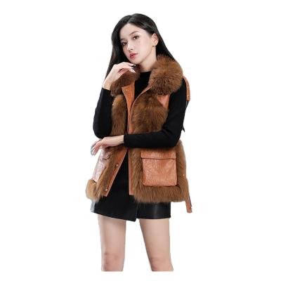 China Fashion Windproof Lady Sheepskin Leather Jacket Fox Fur Coat Genuine Fur Vest For Women for sale