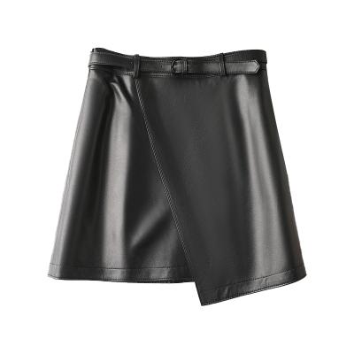 China 2021 New Breathable Fashion Lady Real-Leather Casual Mini Skirts With Belt High Quality for sale