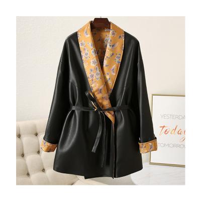 China Women's Two Sides Wearable Anorak Loose Leather Ditch Coat Windproof Long Plus Size Women Leather Jackets for sale