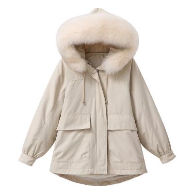 China Windproof ladies' parka down jacket with fur hooded short liner detachable women's stripper down jacket for sale