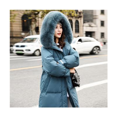 China Quilted Ladies Warm Hooded With Big Fur Collar Down Jacket Women's Oversized Long Down Winter Coat for sale