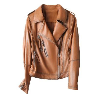 China Womens Lapel Leather Motorcycle Jackets Hip Hop Womens Leather Trim Jacket 2021 New for sale