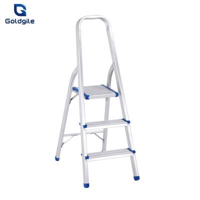 China Goldgile 3 Step Folding Ladders Aluminum Telescopic Step Household Ladder With EN131 for sale