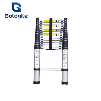 China Goldgile 4.4m Folding Ladders Aluminum Telescopic Safest EN131-6 Extension Ladder for sale