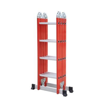 China Multifunctional Folding Ladders 16 Steps Red Aluminum And Steel Folding Ladder for sale