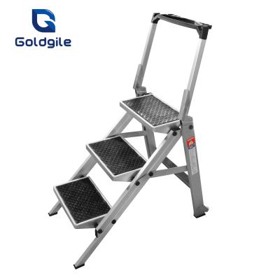 China Folding Ladders Goldgile 3 Step Stool With Big Steps3 Steps With Toolbox And Wheels for sale