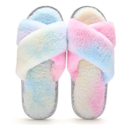 China Winter Breathable Warm Plush Faux Fur Fashion Indoor Home Slippers For Women for sale