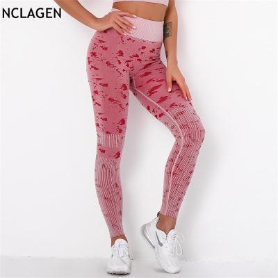 China Best Selling Seamless Sport Camouflage Yoga Gaiters Jacquard Gym Seamless Workout Pants Women Logo Fitness Running Tights Custom Made for sale