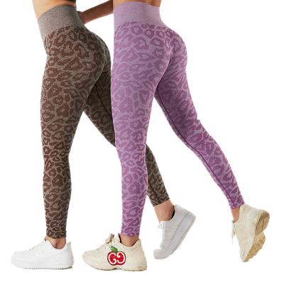 China Custom Breathable Yoga Fitness Gaiters Leopard Hip Peach Tights Squat Proof Workout Tights Women Running Cheap Gym Compression Pants for sale