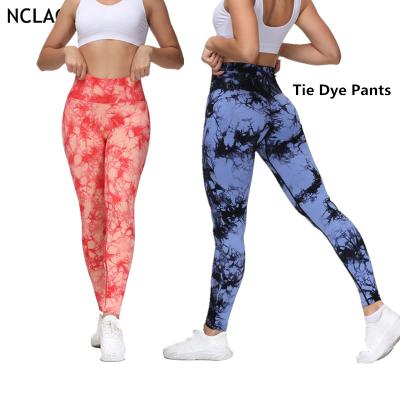 China Breathable Tie Dye Leggings For Women Smile Peach Seamless Hip Yoga Pants Butt Workout Gym Compression Lifting Tights Crack! crack! for sale