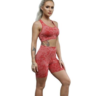 China Camouflage Print Breathable Warm Sports Sets Runner Back Lift Yoga Bra And Squat Proof Tummy Control Shorts Custom Women Suit 2 Pieces for sale