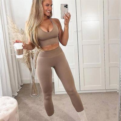 China The Breathable Seamless 2 Piece Yoga Fitness Set Workout Home Gym Crac! crack! Women's Spats Butt Set Plus Size Coach Bra Suit for sale