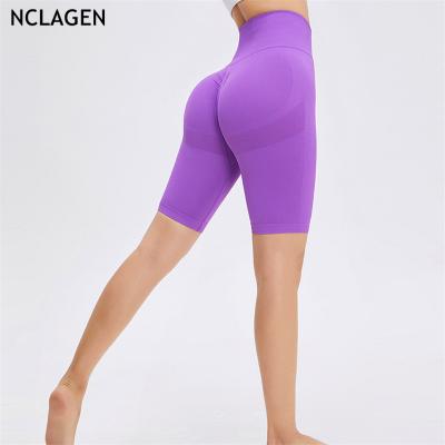 China Breathable Women Sports Shorts Low MOQ High Waisted Fitness GYM Elastic Gaiters Hot Booty Squat Crac! crack! proof bermuda shorts yoga bottoms for sale