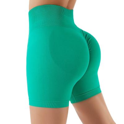 China Amazon Breathable Hot Seamless Yoga Shorts Gym Shorts Custom Workout Leggings Elastic Fishing Hip Lifting Up Running Women Scrunched for sale