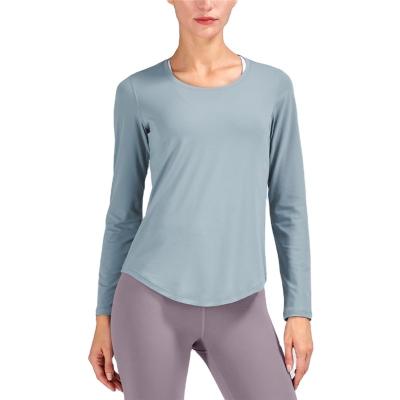 China Breathable Light Sports Top Women Long Sleeve T-Shirt Running Casual Gym Round Neck Elastic Naked-Feel Fabric Fitness Workout Yoga Blouse for sale