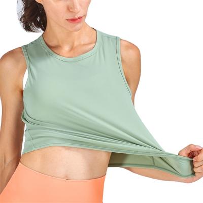 China Light Breathable Sports Leisure Fabric Feel Women Fitness Vest Soft Fit GYM Yoga Blouse Elastic Sleeveless Top Loose Workout Top for sale