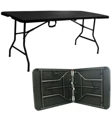 China Coastal Outdoor Plastic Rectangle HDPE 6ft Folding Table Black Rattan Foldable Table for sale