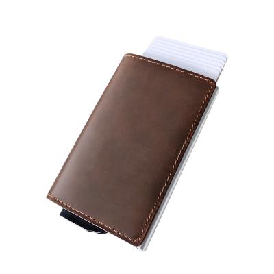 China High Quality Vintage Men's RFID Blocking Crazy Horse Leather Wallet For Men for sale