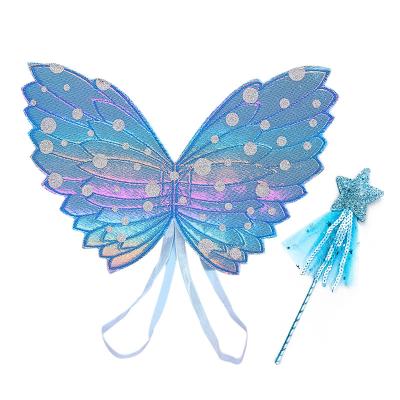 China Hot Sale Butterfly Wing Star Magic Wand Two-Piece Halloween Angel Wing Fairy Wand Set Color Wings Props Dress Up Props for sale