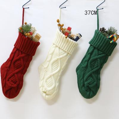 China 14.5 Inch Burgundy Acrylic Beige Green Knit Christmas Stocking Loose Christmas Eve Accessories for sale