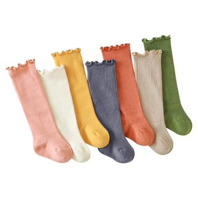 China 2021 RTS New Arrival Summer Breathable Knee Spring Baby High Socks Solid Ruffle Socks For Girls Baby Girl Socks for sale