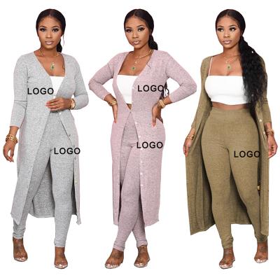 China Anti-Wrinkle Fashion Designer Casual Solid Long Cardigans Cardigan And Pants Set For Women Knitwear for sale