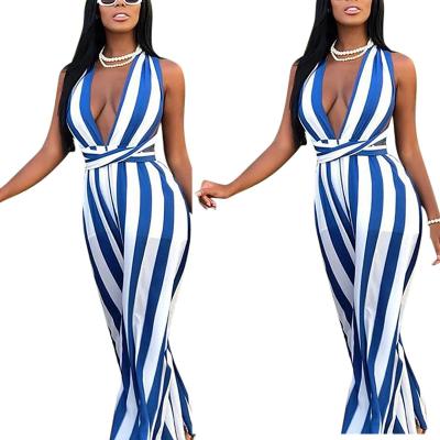 China Wholesale Casual QUICK DRY Outwear For Women Patchwork Backless Sleeveless Strap Stripe Wide Leg Overalls for sale