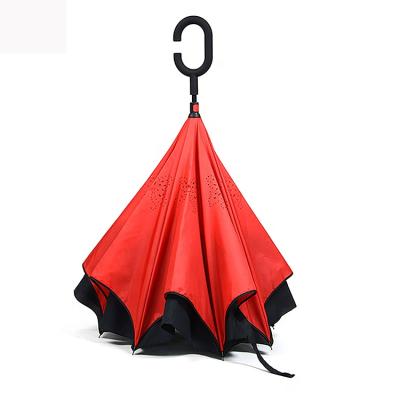 China Custom C Printing Windproof Double Layer Inverted Reverse Umbrella for sale