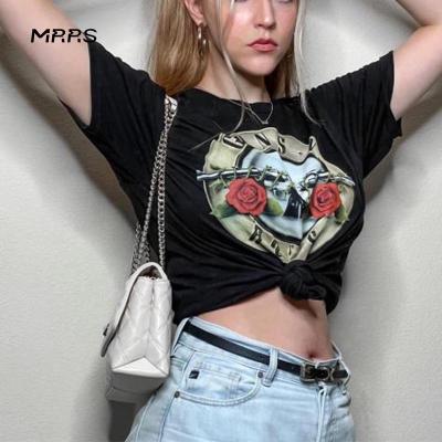 China MRRS Anti-Pilling Women's Guns N Roses Short Sleeve Graphic T-Shirt - Black DTG Printing T Shirts For Women for sale