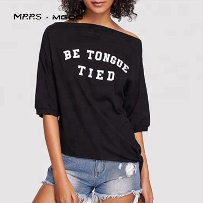 China Anti-Wrinkle MRRS MGOO OEM T Shirts For Women Stylish Off Shoulder Slogan Vintage Top Wash Half Sleeve Fashion T-shirt Women for sale