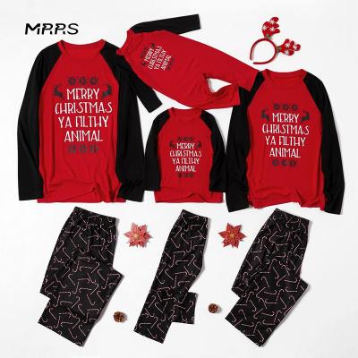 China MRRS Black Print Anti-pilling Custom Matching Christmas Clothes Family Pajama Set And Starring for sale