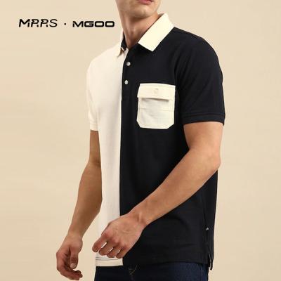 China MRRS Anti-Wrinkle Customized White and Navy Blue Colourblocked Polo Collar Pure Cotton T-Shirt For Men for sale