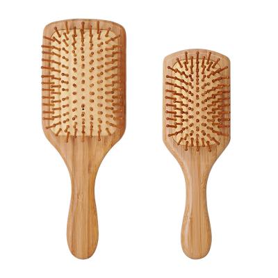 China Paddle Low MOQ Customized Long Handle Massage Scalp Air Paddle Natural Bamboo Wooden Hair Brush Eco-Friendly for sale