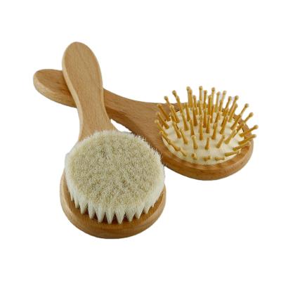 China Hot Sale Amazon Baby Hair Brush 100% Natural Soft Wooden Baby Hair Brush and Comb Set for sale