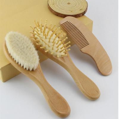 China Waterproof Natural Goat Straighten Baby Hair Brush Baby Wooden Hair Brush Newborn Baby Brush and Comb for sale