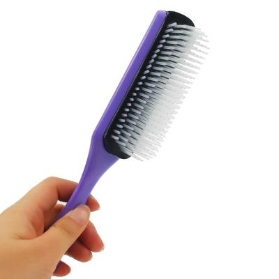 China Professional Detangle Hair Brush Salon Styling Comb 9 Rows Tooth ABS Handle Nylon Hair Styling Brush for sale