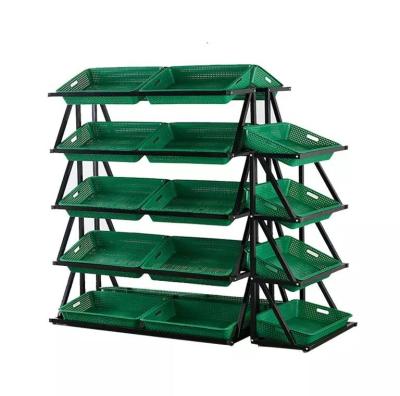 China Retail Store Custom 3/4/5 Layer Basket Vegetable and Fruit Rack Supermarket 3-Tier Metal Goods Display Rack High Quality for sale