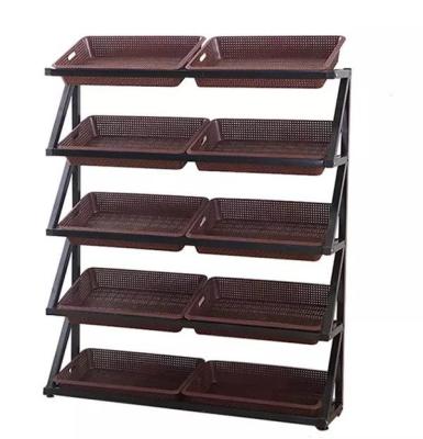 China Wholesale Custom Wooden High Quality Basket Shop Shelf Display Rack Fruit Display Rack Snacks Display Rack for sale