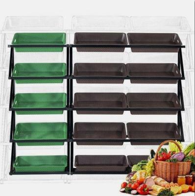 China Hot Selling Supermarket Basket Multi Layer Fruit Vegetable Display Rack Custom Cloth Supermarket Metal Shelves for sale