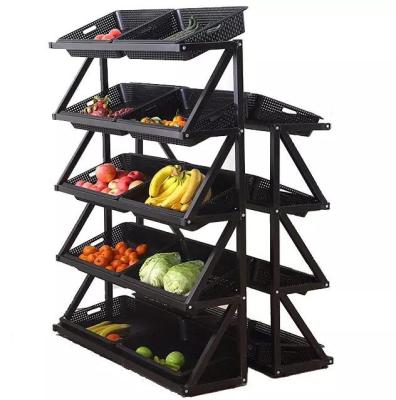 China Custom wholesale one-stop supermarket plastic metal basket import fruit display rack steel wooden shop display rack for sale