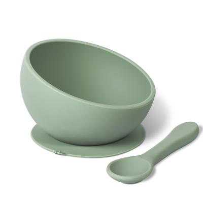 China Sustainable Food Grade Silicone Suction Baby Feeding Bowls With Spoon for sale