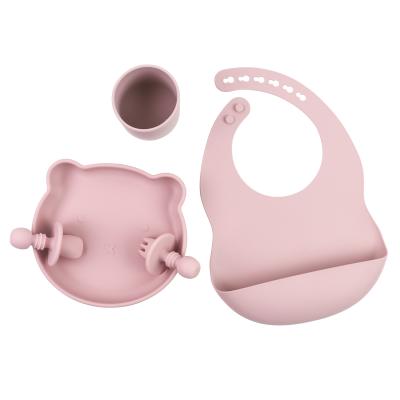 China Non-Toxic Silicone Eco-Friendly Cute Baby Food Grade Suction Adsorption Cartoon Dish Feeding Set for sale