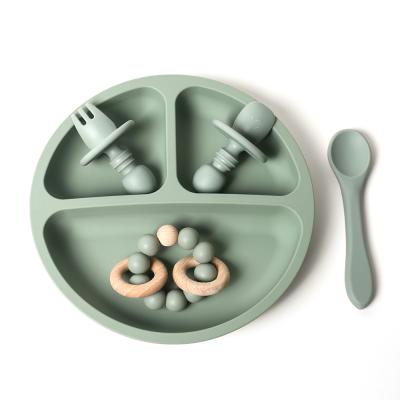 China Eco Viable Friencly Suction Kids Cutlery Toddler Plate Silicone Dinnerware Dinnerware Set Set For Babies for sale