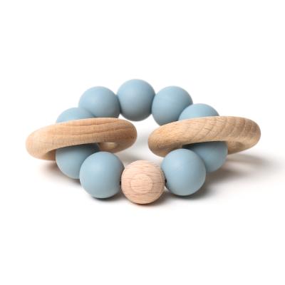 China Wholesale BPA Free Silicone Wooden Rosary Wooden Teether Baby Rattle Teether Molar Toy with teether for sale