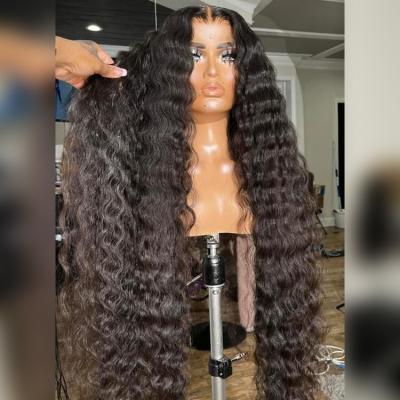 China Raw Body Wave Virgin Hair Wigs Swiss Lace Pre Plucked Curly Wig Hd Lace Frontal Wig 40 Inch Deep Wave for sale