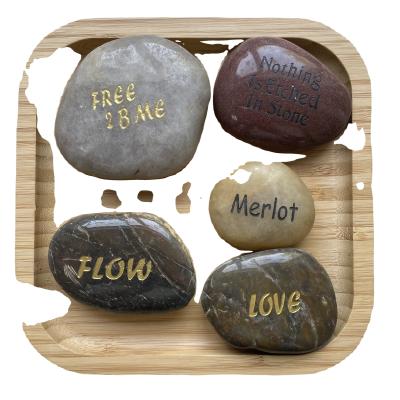 China Modern Word Stones Holistic Polished Stone Engraved Symbols Palm for sale