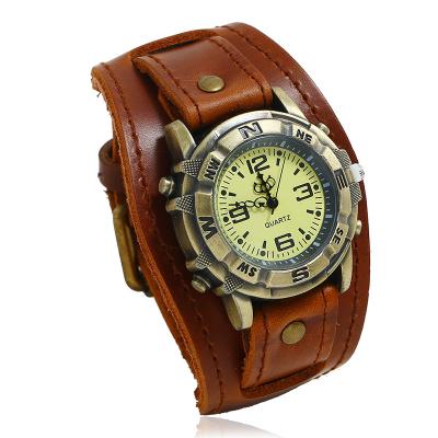 China Western Style Punk Leather Hip Hop Vintage Hand-stitched Cowhide Watch Mens Ladies Strap for sale