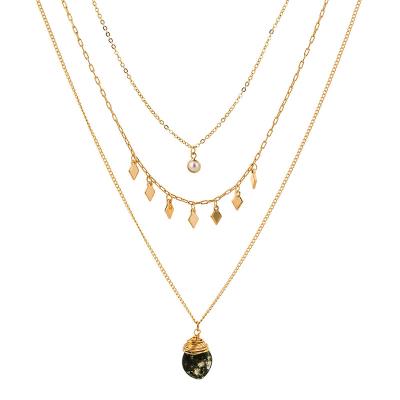 China Romantic Original Design Alloy Chain Gold Color Necklace For Women Agate Stone Charm Pendant Necklace for sale