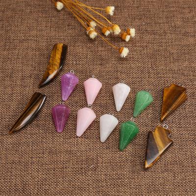 China BOHEMIA VCU Natural Stone Column Necklaces Pendants Stone Conical Pendulum Pendant Hexagonal Section Crystal Pendant Necklace for sale